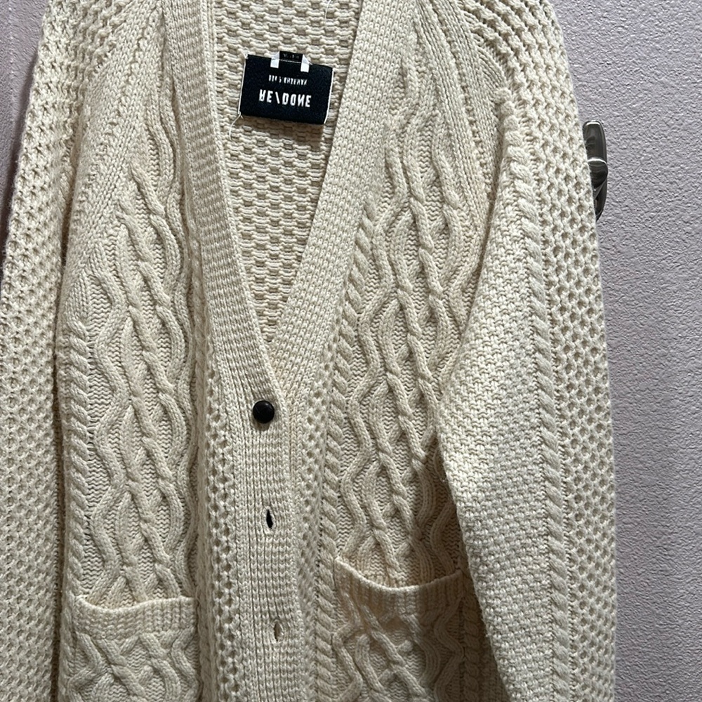 RE/DONE OVERSIZED CABLE KNIT CARDIGAN size large color ivory